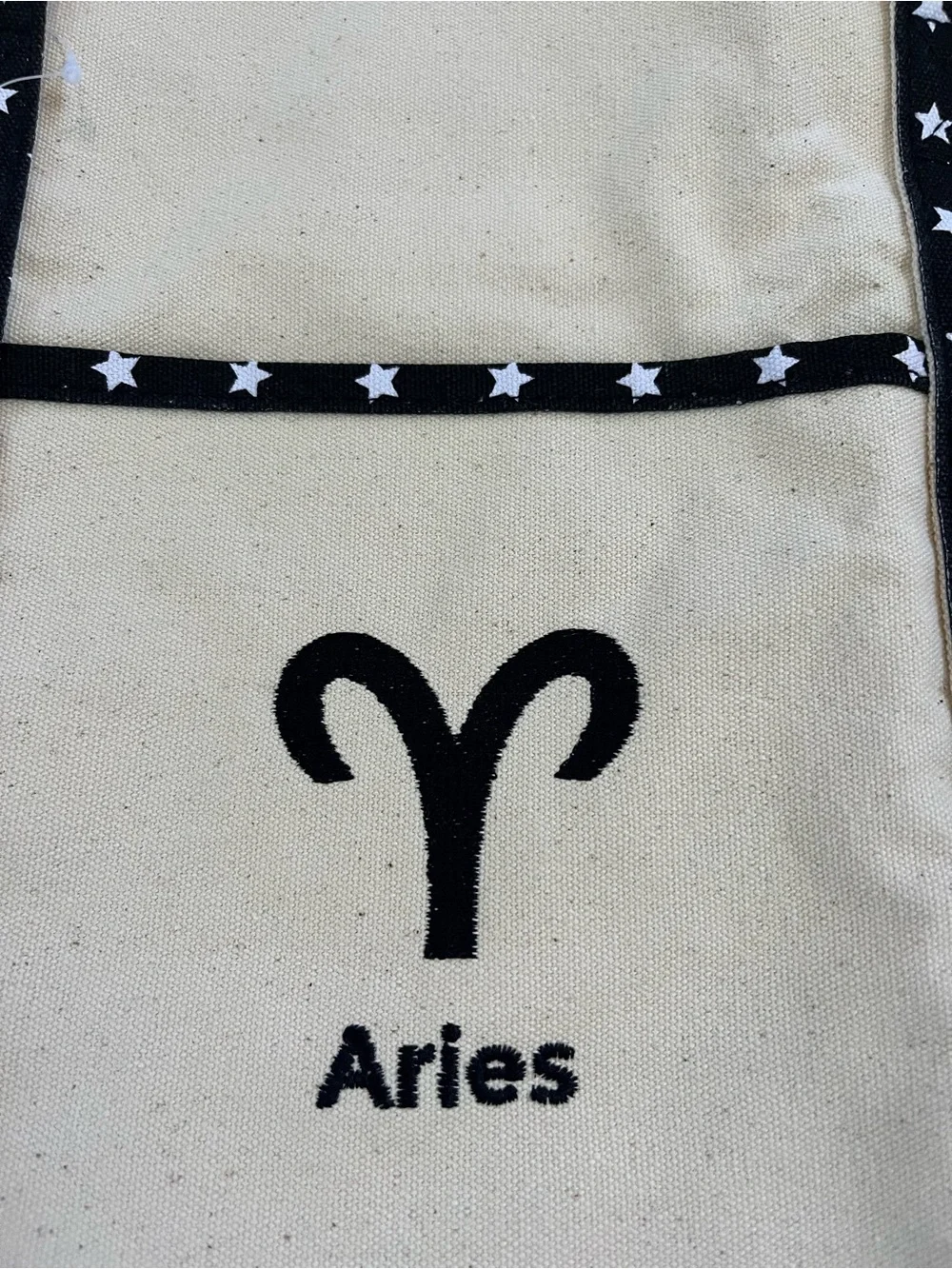 Zodiac Sign Shopping Canvas Tote Bag Black Star Horoscope Gifts - Aries
